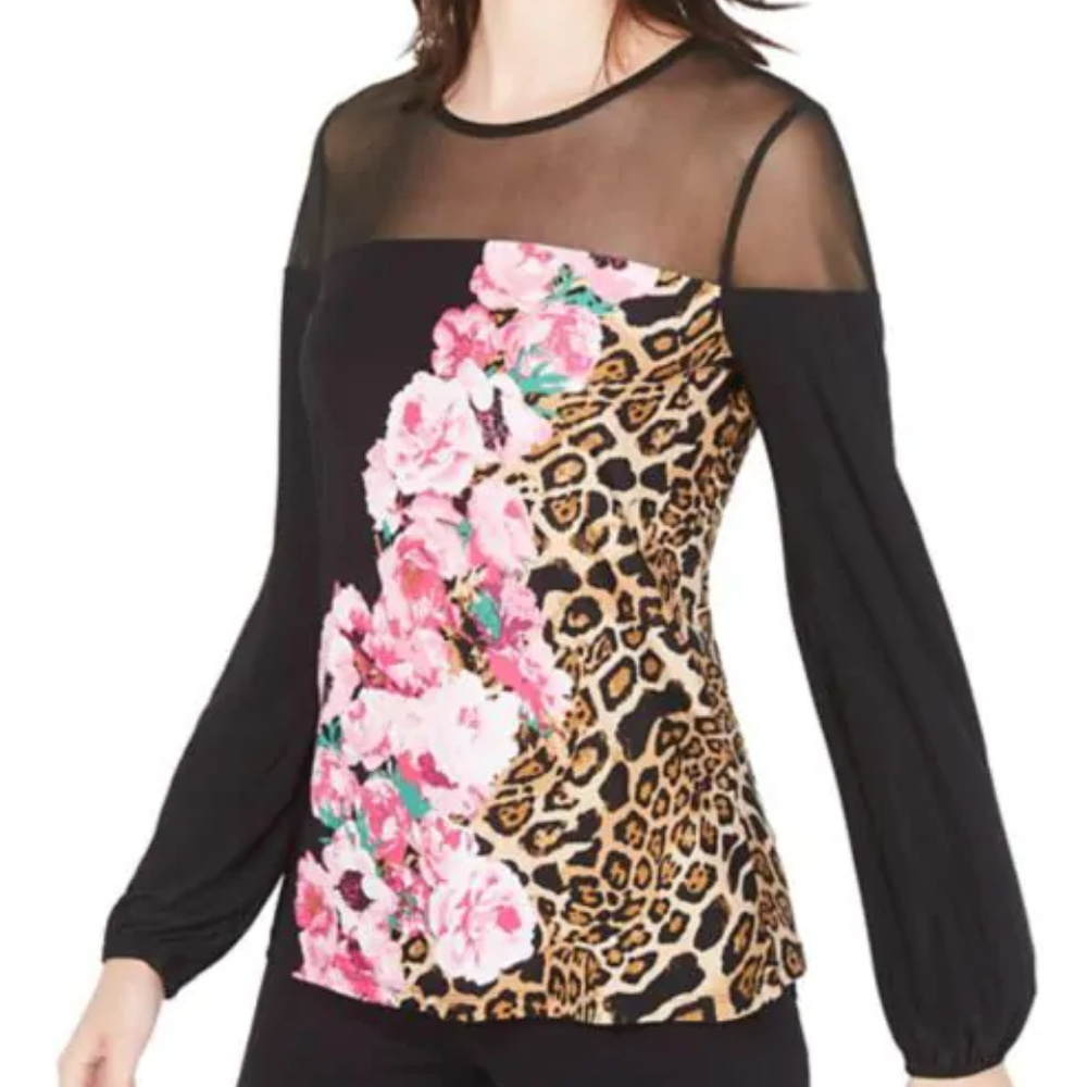 nwt Leopard Flower Top black/multi L